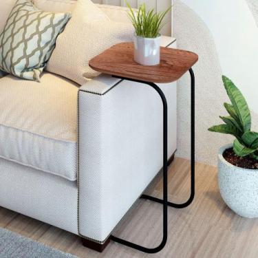 Imagem de Mesa Lateral para Sofá em Aço e MDF Roma 37x30x70cm Marrom Preto/Cinam