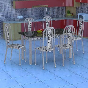 Imagem de Conjunto de Mesa Granada com 6 Cadeiras Branco Prata e Branco Floral GR