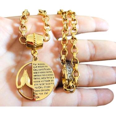 Imagem de Colar Feminino Oração do Pai Nosso Elo Português Grosso 6mm