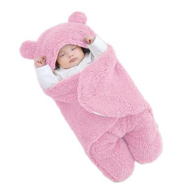 Imagem de Cobertor Enroladinho Swaddle Cueiro Bebê Ursinho Sherpa Saco De Dormir