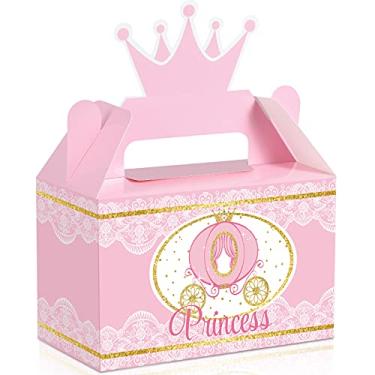 Imagem de 12 peças de caixa de festa de princesa, coroa de princesa, artigos de festa temáticos de princesa, caixa de lembrancinhas rosa e dourada para chá de bebê, decoração de festa de aniversário