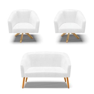 Imagem de Kit 1 Namoradeira E 2 Poltronas Base Madeira Branco