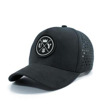 Imagem de Boné Furadinho Camurça Unissex Fitão Snapback Envio Imediato Preto E C