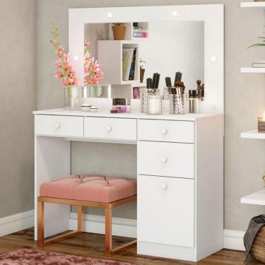 Imagem de Penteadeira Charme 1 Porta 4 Gavetas Com Espelho Branco Hp - Henn