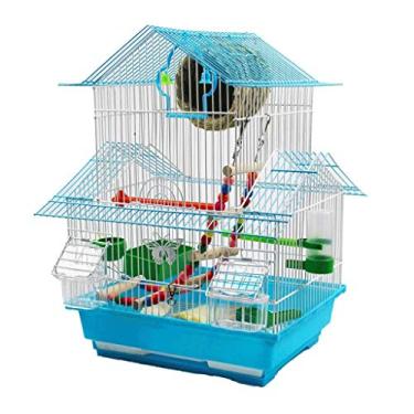 Imagem de KIZQYN Gaiolas de pássaros de 48 cm de altura de pássaros de três andares para papagaio pássaros pequenos com bandeja deslizante 1 bebedouro e 2 copos de alimentação gaiola de voo
