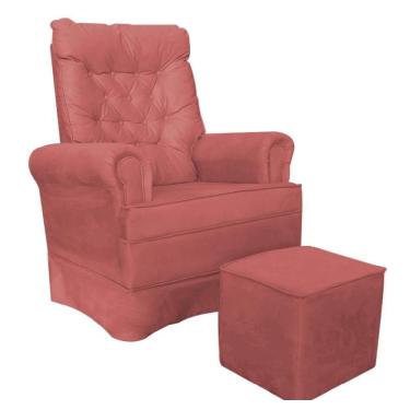 Imagem de Kit Poltrona De Amamentação Com Puff Quadrado Suede Rose