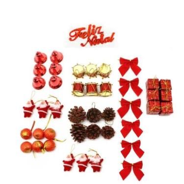 Imagem de 43 Enfeites Pendentes Sino Laços Bolas Para Árvore De Natal