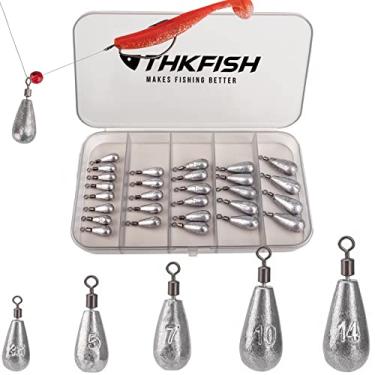 Imagem de THKFISH Pesos de pesca Chumbada de pesca Drop Shot Weights Kit de pesos de pesca Drop Shot Rig Ganchos malucos Ganchos Offset Equipamento de pesca D-28 peças - Forma de gota d'água