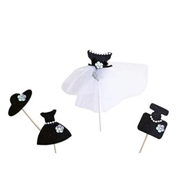 Imagem de Diversos designs divertidos de Nova York/Britânico/Londres/Sereias/Moisés/Bailarinas/Vestido elegante e conjunto de bolo de perfume e topos de cupcake para aniversário/eventos, Black Elegant Pearl Ballet Princess-set of 5
