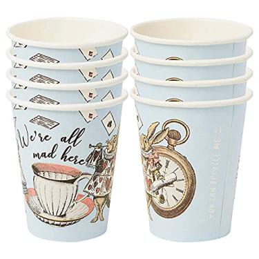 Imagem de Pacote com 8 copos de papel de Alice no País das Maravilhas | Utensílios de mesa descartáveis, recicláveis para casa | Suprimentos para festa de chá maluco, aniversário, chás da tarde, dia das mães, chá de bebê