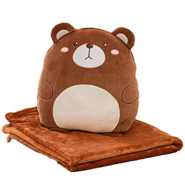 Imagem de Yajun Manta de almofada de flanela 2 em 1 brinquedos de peluche macios de algodão edredão quente para almofadas de descansar para viagens de avião, campismo U escritório, Brown, 40 * 35 cm