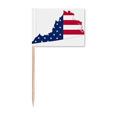 Imagem de Bandeira com mapa de estrelas e listras da Virgínia dos EUA em forma de palito de dente marcadores para decoração de