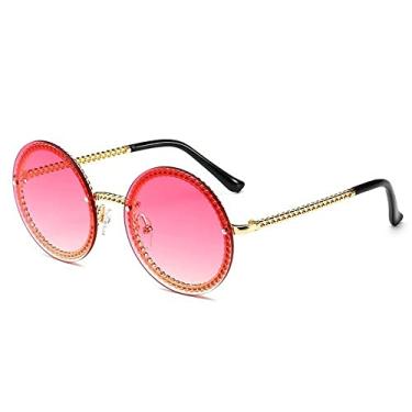 Imagem de Óculos de sol femininos chique sem corrente de liga de lente de luxo vintage retrô preto sexy redondo óculos de sol feminino sem aro, 3, tamanho único