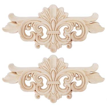 Imagem de 2 pçs flor esculpida onlay applique decoração de móveis escultura decalque de madeira floral esculpida canto acessórios decorativos para casa armário porta janela decoração artesanato(16 * 7.5CM)