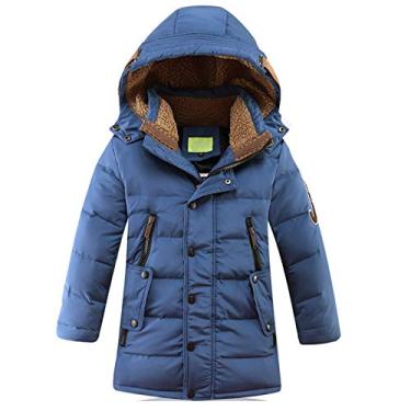 Imagem de WSLCN Casaco infantil com capuz e capuz para inverno, jaqueta longa para uso externo, Azul, For 140cm