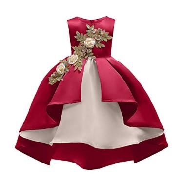 Imagem de Vestidos de festa oblíquos para meninas bebê com flores fantasia infantil fantasia de princesa，LIANLI (R标备案，跟卖后果自负)(Red,110#(2-3Y))