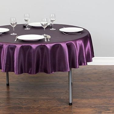 Imagem de LinenTablecloth Toalha de mesa redonda de cetim de 178 cm berinjela