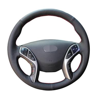 Imagem de Capa de volante de carro de couro preto faça você mesmo, para Hyundai Elantra 2011-2018/Avante i30 2012-2018