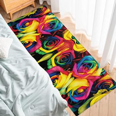 Imagem de Tapete para corredores de cozinha, colorido com rosas do arco-íris, tapete antiderrapante para corredor, tapete para lavanderia, cabeceira, banheiro, quarto, 49,7 x 163 cm