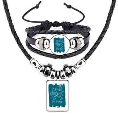 Imagem de Conjunto de joias de pulseira de couro com estampa azul de instrumentos musicais para guitarra elétrica
