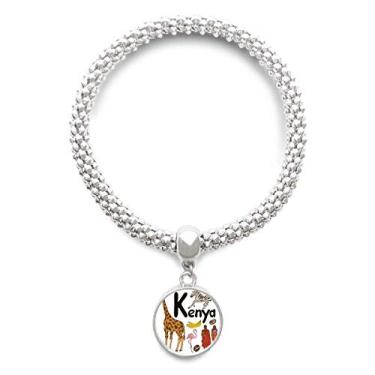 Imagem de DIYthinker Pulseira de prata com pingente redondo com símbolo nacional Kenya
