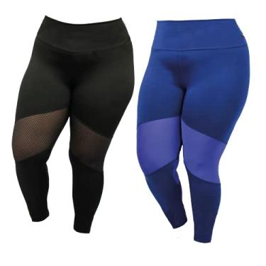 Imagem de Kit 2 Legging Plus Size Tule Suplex LegBrasil Liso Leg Academia Ginastica (preto-azul, G6)