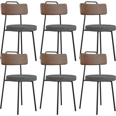 Imagem de Kit 06 Cadeiras Estofada Sala De Jantar Barcelona L02 Couríssimo Marrom Linho Cinza Escuro - Lyam