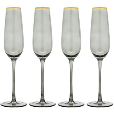 Imagem de Vikko Taças de champanhe, 250 ml, taça de champanhe para torrar, fumada com borda dourada, taças de champanhe cristalinas, conjunto de 4 taças de vinho espumante elegantes