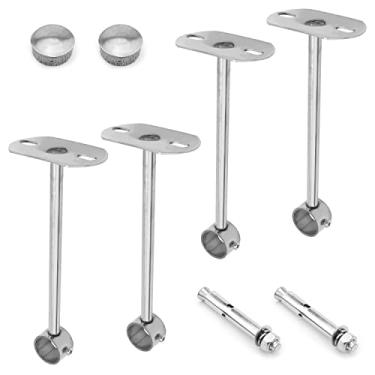 Imagem de Bettomshin Suporte de montagem no teto, suporte de tubo de guarda-roupa, diâmetro de 8 cm, cortina de chuveiro armário haste suporte de haste de guarda-roupa soquete de flange de tubo 4 peças (altura de 20 cm)