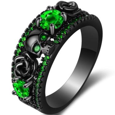 Imagem de Anel de motociclista retrô vintage aço inoxidável preto banhado a ouro gótico caveira Hallloween, Metal, Zircônia cúbica
