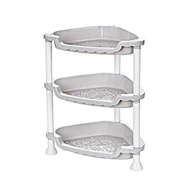 Imagem de Prateleira de chuveiro, triângulo de três camadas branco de plástico sem perfuração montável prateleiras de armazenamento para banheiro cozinha quarto (cor: B, tamanho: três camadas)