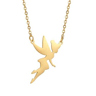 Imagem de EUEAVAN Colar com pingente de sininho de fada de fada anjo princesa Wendy requintada dançarina mágica gargantilha de balé joias de conto de fadas citação meninas, Aço inoxidável, Sem Pedra Preciosa