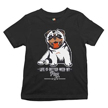 Imagem de Life is Better with My Pug Camiseta juvenil fofa animal de estimação adorável raça de cachorro infantil, Preto, P