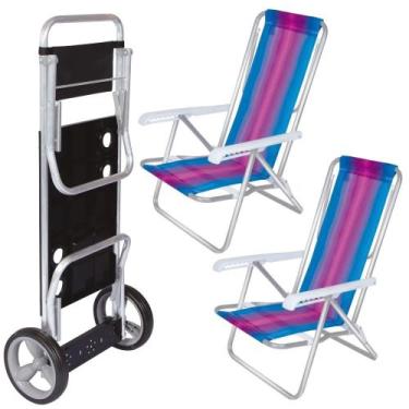 Imagem de Carrinho De Praia + 2 Cadeiras De Praia Aluminio 8 Posicoes Mor