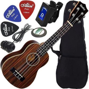 Imagem de Kit Completo Ukulele Soprano 21 Elétrico Su21R Shelby + Bag