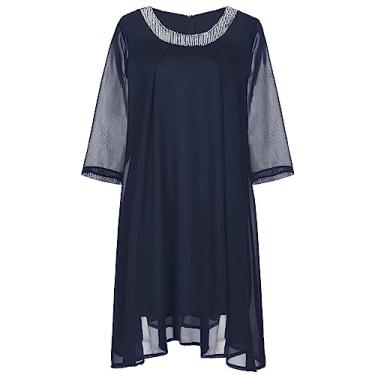 Imagem de Vestido feminino de verão manga curta plus size vestido midi Y2K vestido evasê vestido boutique vestido formal de comunhão, Azul marino, G