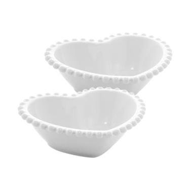 Imagem de Conjunto 2 Bowls de Porcelana Coração Beads Branco 15cm x 13cm x 5cm - Wolff