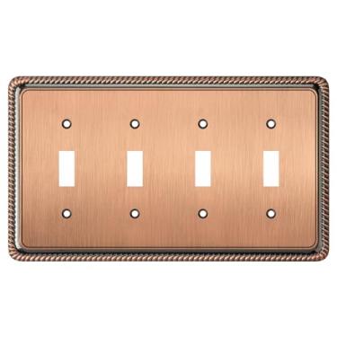 Imagem de Placa decorativa de parede com borda de corda, tampa de tomada de placa de interruptor, bronze envelhecido (interruptor quádruplo, cobre antigo)