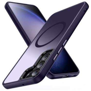 Imagem de YSLBWLE Capa magnética para Galaxy S22, [compatível com magnético], [proteção contra quedas de grau militar de 3 metros] fina protetora translúcida fosca, TPU + PC, capa protetora de luxo para celular