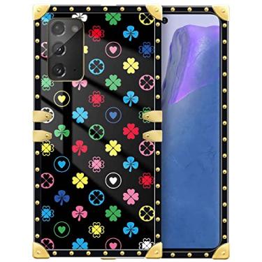 Imagem de Yuning419 Capa compatível com Samsung Galaxy Note 20, capa Love Four-Leaf Clover Note 20 para meninas, capa de policarbonato rígido de proteção à prova de choque quadrada de luxo TPU macio para
