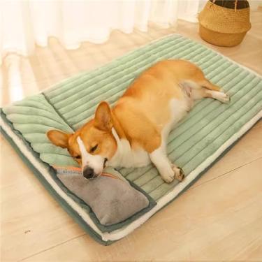 Imagem de QIYANER Cachorros Pet Cama,Retângulo tapete para dormir para cães,Travesseiro de canil quente de inverno, colchão grande anti-rasgo, tapete para animais de estimação 67 * 47 * 4.5CM,Green,L