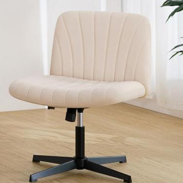 Imagem de HOFFREE Cadeira cruzada para escritório em casa, sem rodas, ergonômica, para mulheres, sem braço, para mesa bege