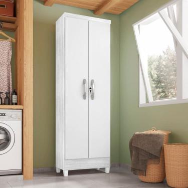 Imagem de Armário Multiuso 2 Portas com Chave 5 Prateleiras 190x60cm Carvalho Branco