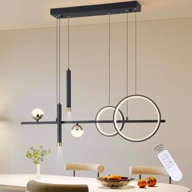 Imagem de ORANOOR Luzes pendentes de LED modernas, iluminação de lustre de LED de onda linear regulável de 99 cm, preto e dourado para sala de jantar, luminárias suspensas de globo de ilha de cozinha para mesa