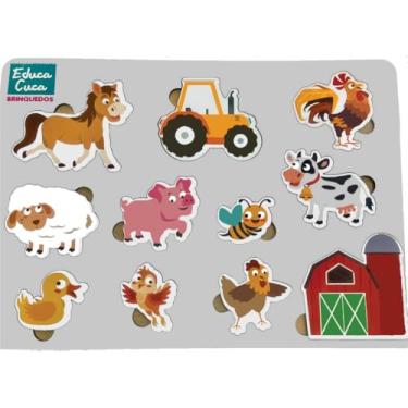 Imagem de Brinquedo Fazendinha Encaixe Madeira Pedagógico Educativo Quebra cabeça Infantil