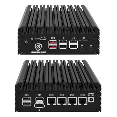 Imagem de MOGINSOK Mini PC Firewall Appliance de 2,5 Gbe, com 12º N100 (até 3,4 GHz) Mini roteador de computador sem ventilador com 4 placas Intel I226 8 GB DDR5 Ram 128 GB M.2 PCIE 3.0 SSD compatível com