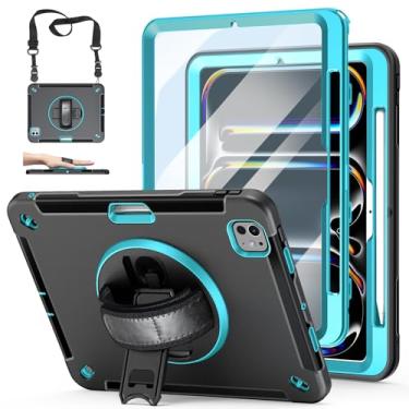 Imagem de Capa para iPad Pro 11 2020 e 2018 com suporte para Apple Pencil, grau militar de 4,5 m, capa protetora de silicone resistente testada para iPad Pro 11 polegadas 2ª geração + suporte + alça de mão e ombro