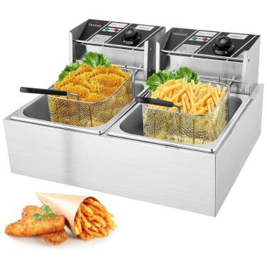 Imagem de Fritadeira Elétrica Dupla Profissional 12 Litros de Capacidade, Aço Inoxidável, 110V 34...
