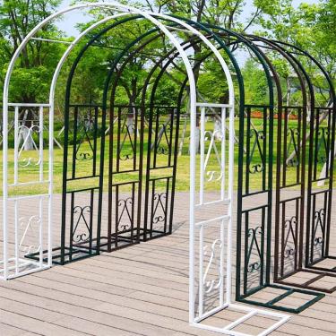 Imagem de Arco de rosa de jardim para plantas trepadeiras, treliça de arco de metal grande de 140 cm-340 cm, preto/branco/verde/marrom Pérgula de jardim, tubo quadrado de 20 mm, preto, W340cmxH220cm