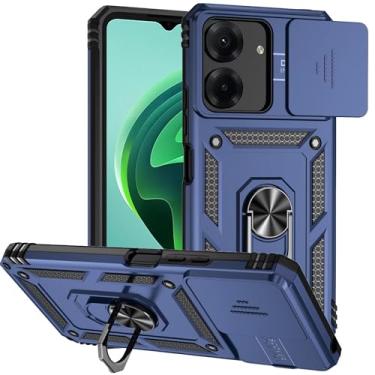 Imagem de Aikukiki Capa para Redmi 13C, proteção de suporte de carro de grau militar [suporte embutido] Suporte de anel de metal magnético resistente TPU + PC capa de telefone à prova de choque para Xiaomi Poco C65 4G/Redmi 13C (azul)